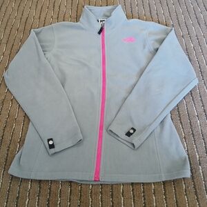 The North Face Full Zip Gray w/ Pink Trim Lightweight Fleece Girls XL (18)